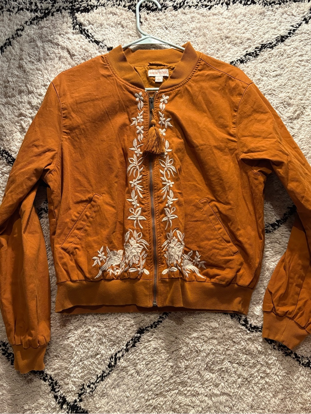 Knox Rose Rust Orange Embroidered Bomber Jacket